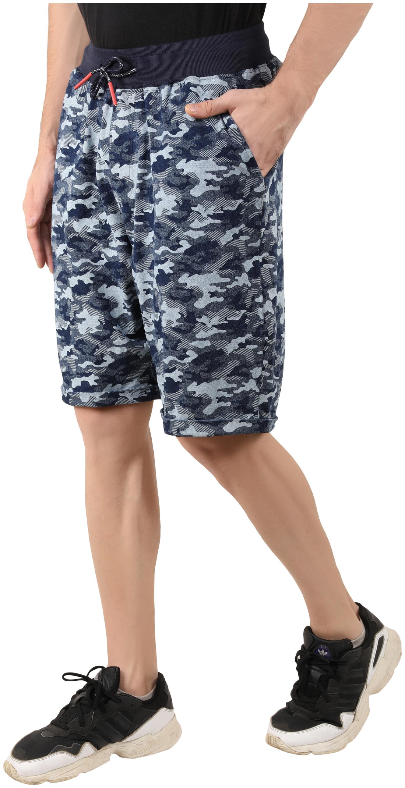

Y I Knitted Navy Blue Camouflage Sports Shorts For Men