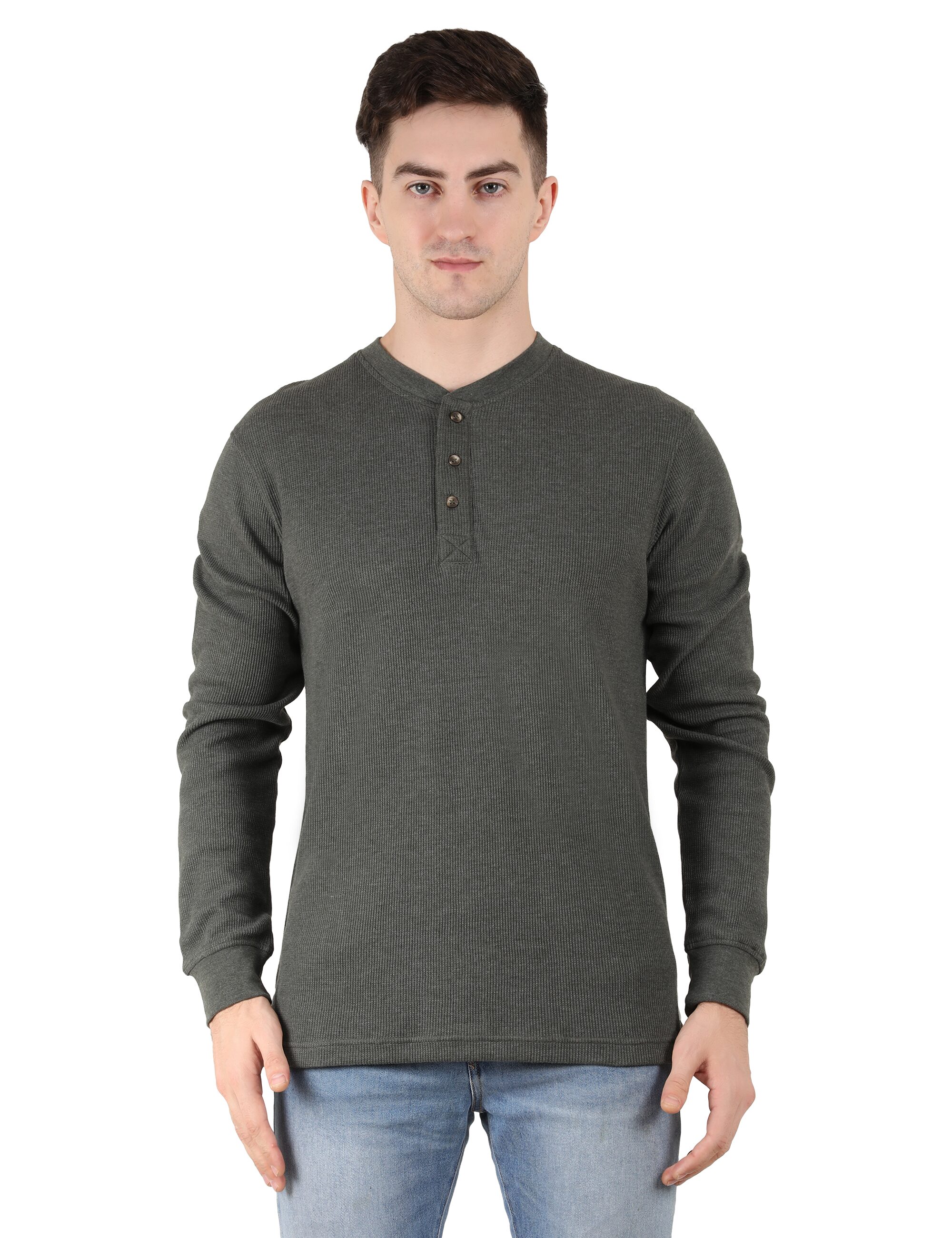 

Y I Men Olive Regular fit Cotton Blend Henley neck T-Shirt - Pack Of 1