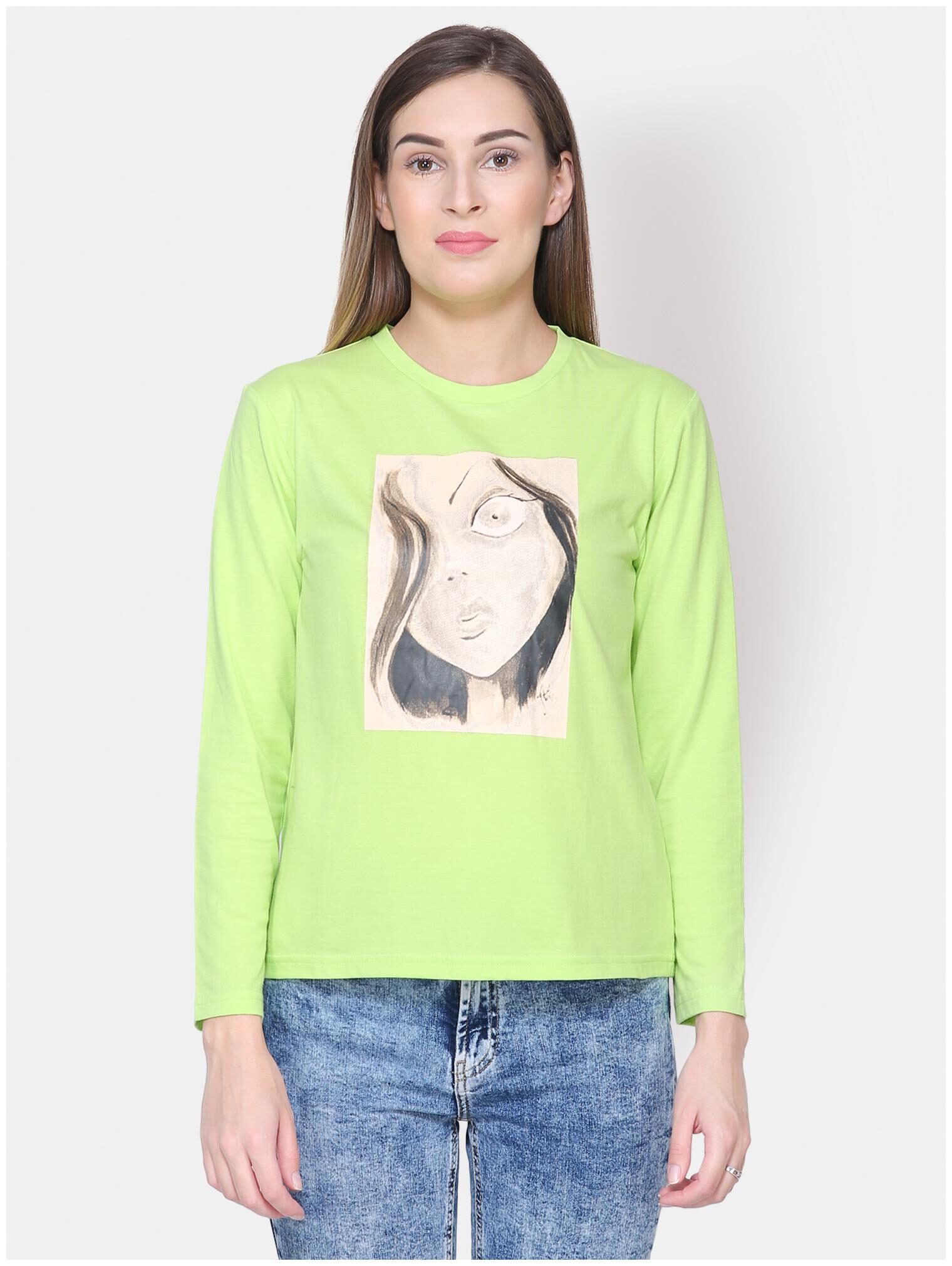 

YAADLEEN Women Green Regular fit Round neck Cotton T shirt