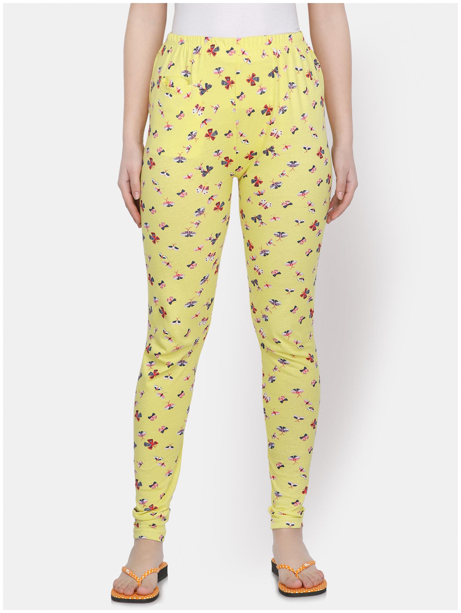 

YAADLEEN Cotton Women Leggings Yellow