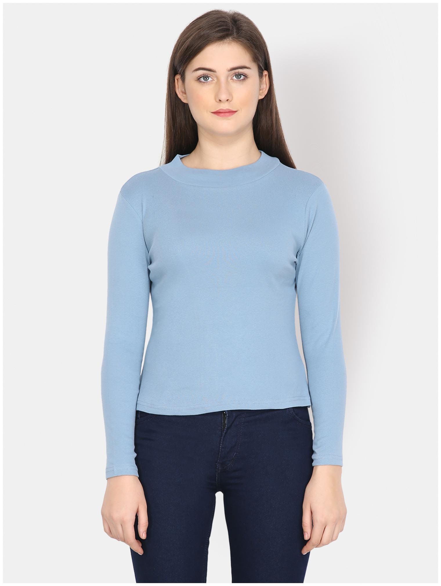 

YAADLEEN Women Solid Sweatshirt - Blue