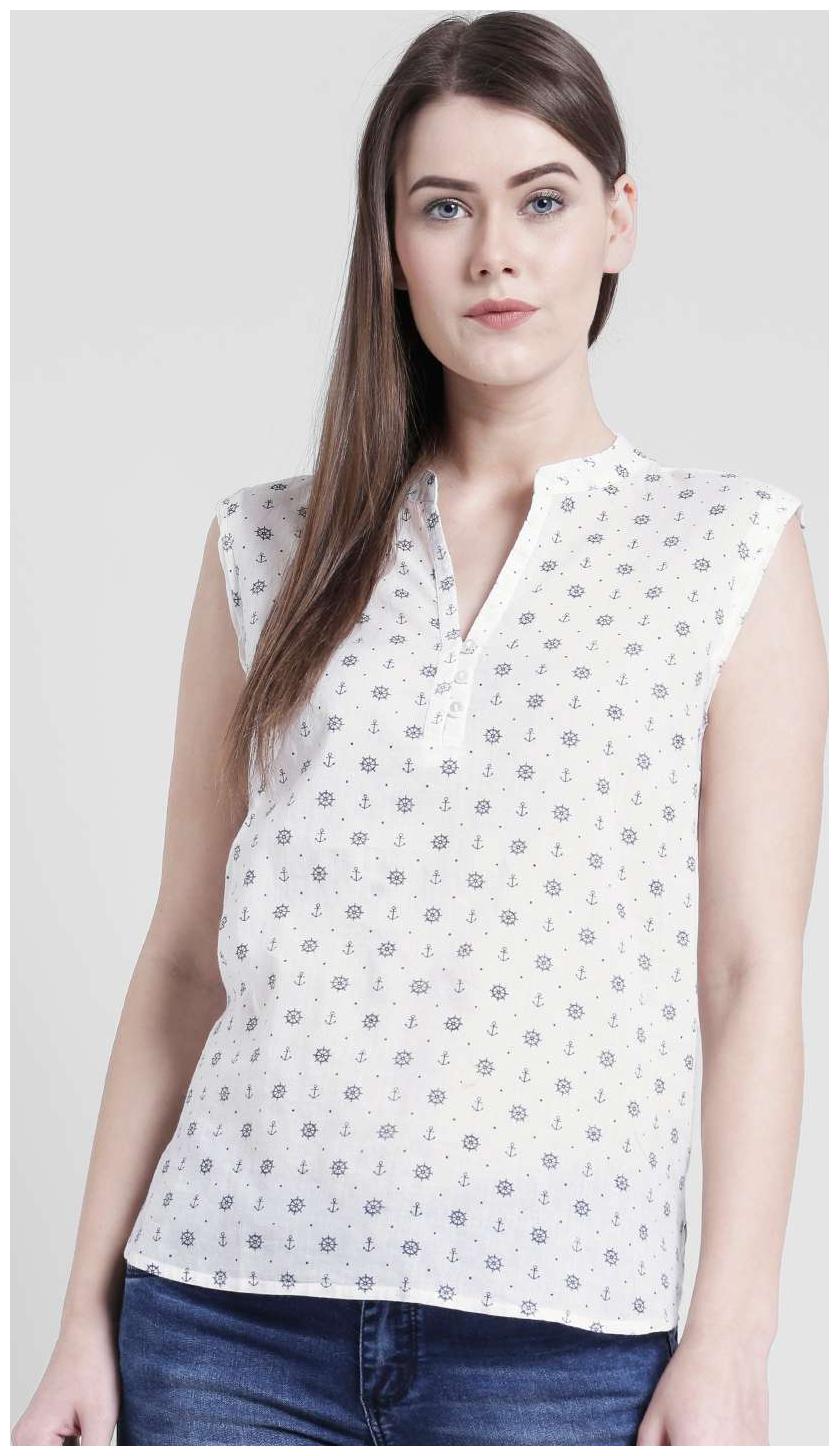 

YAADLEEN Women Solid A-line top - White