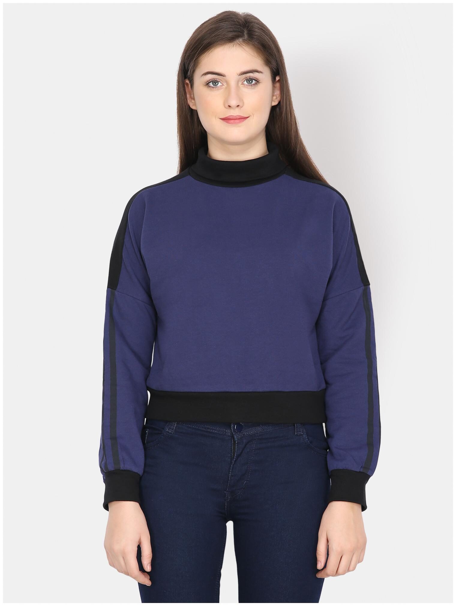 

YAADLEEN Women Solid Sweatshirt - Blue