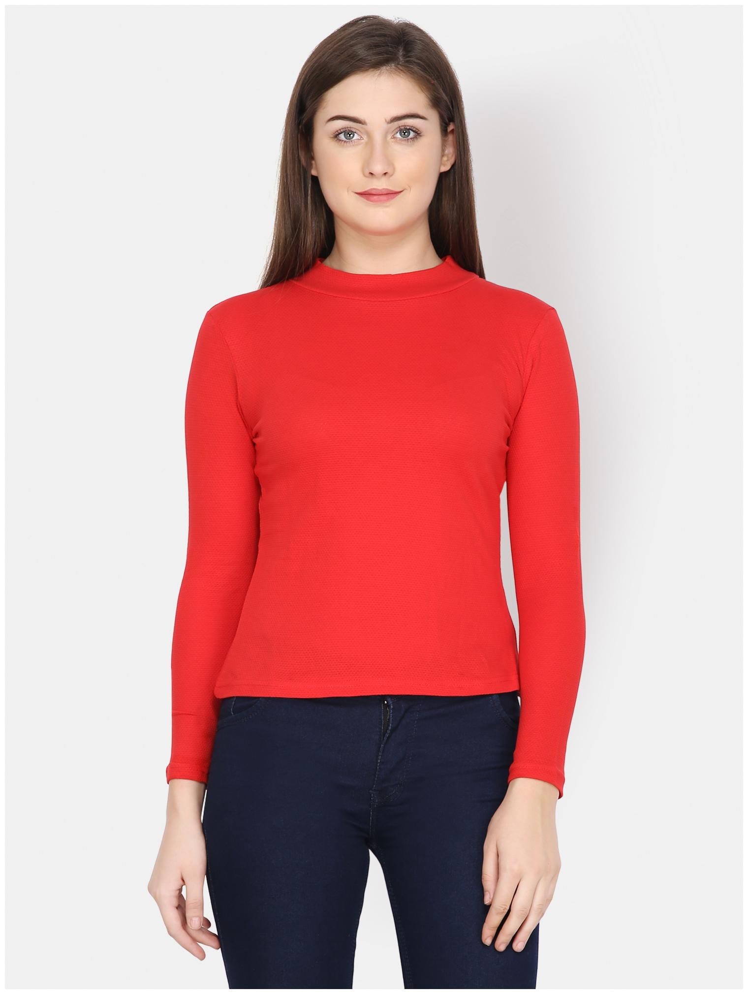 

YAADLEEN Women Solid Sweatshirt - Red