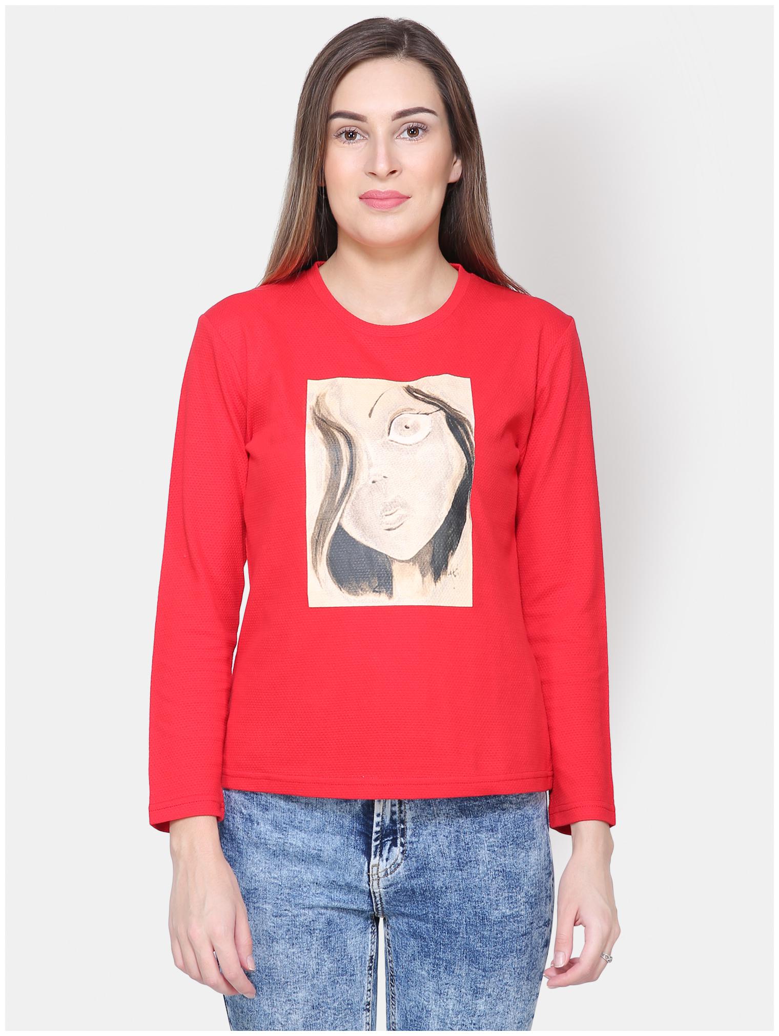 

YAADLEEN Women Red Regular fit Round neck Cotton T shirt