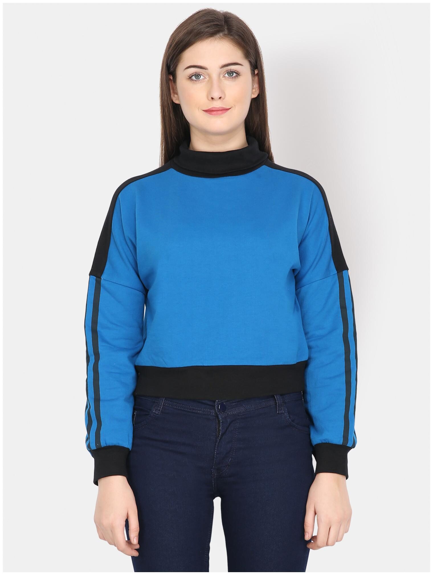 

YAADLEEN Women Solid Sweatshirt - Blue