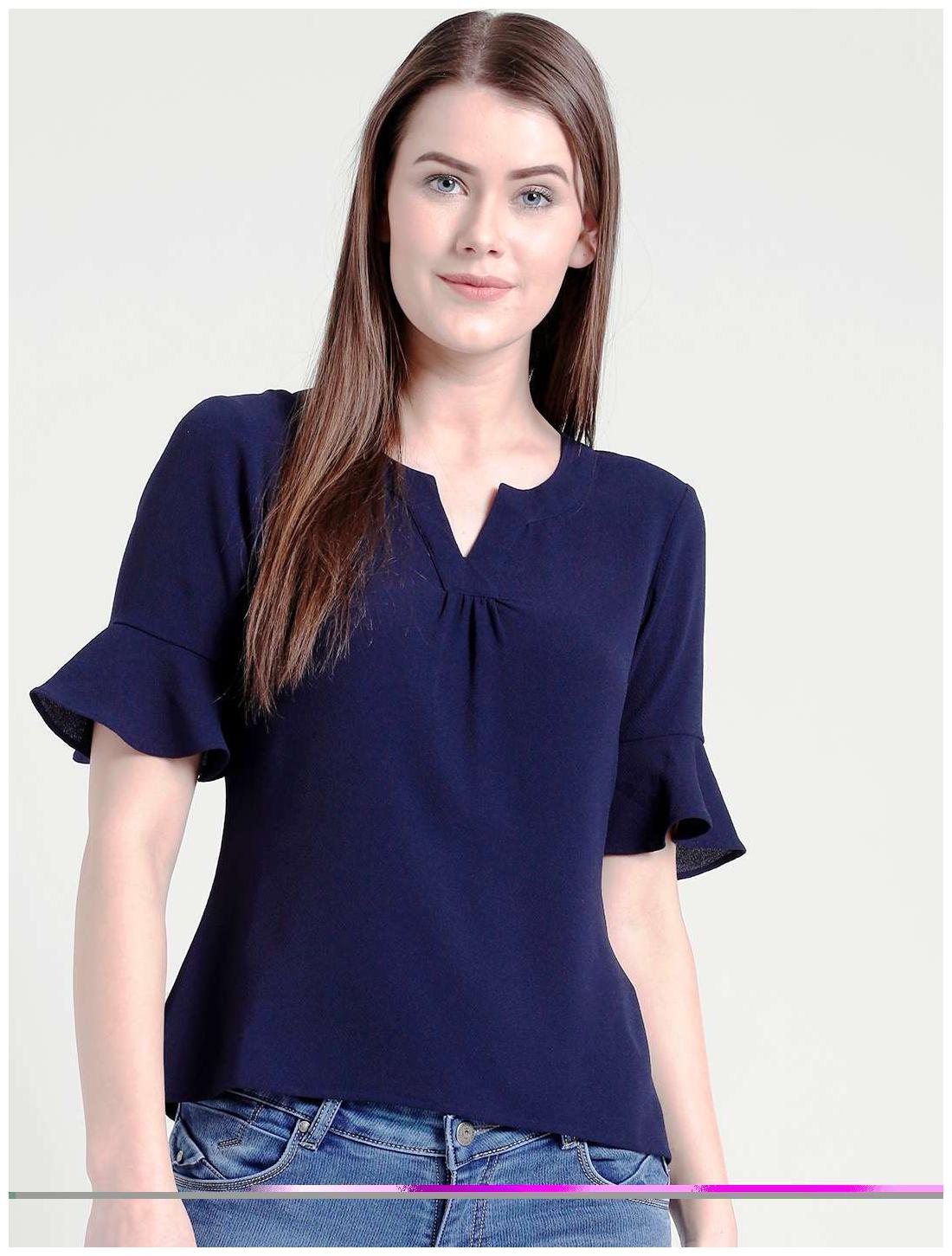 

YAADLEEN Women Solid A-line top - Blue