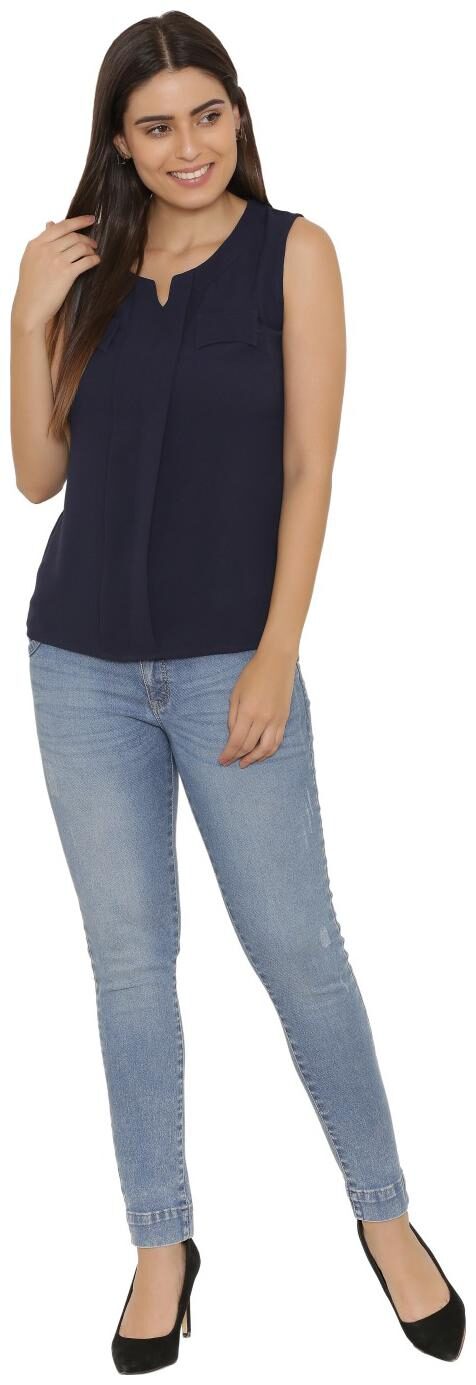 

YAADLEEN Women Printed Regular top - Blue
