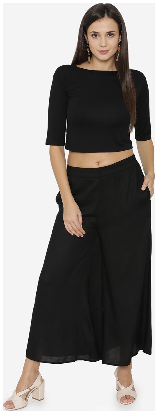 

YAADLEEN Black Solid Flared Palazzo