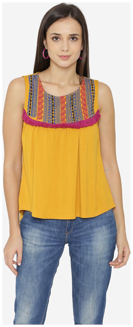 

YAADLEEN Women Solid A-line top - Yellow