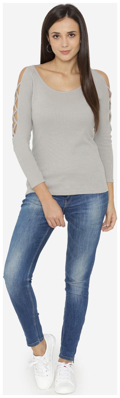 

YAADLEEN Women Solid A-line top - Grey