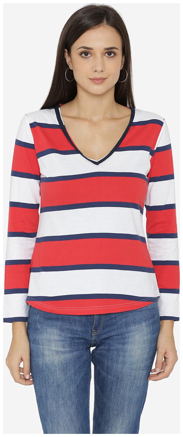 

YAADLEEN Women Striped A-line top - Red