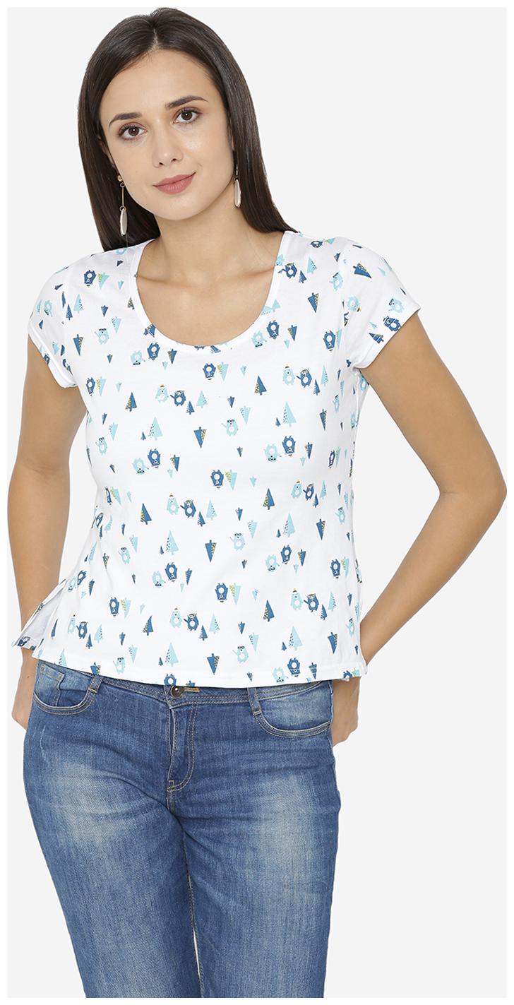 

YAADLEEN Women Printed A-line top - White