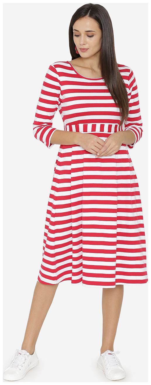 

YAADLEEN Red Striped A-line dress