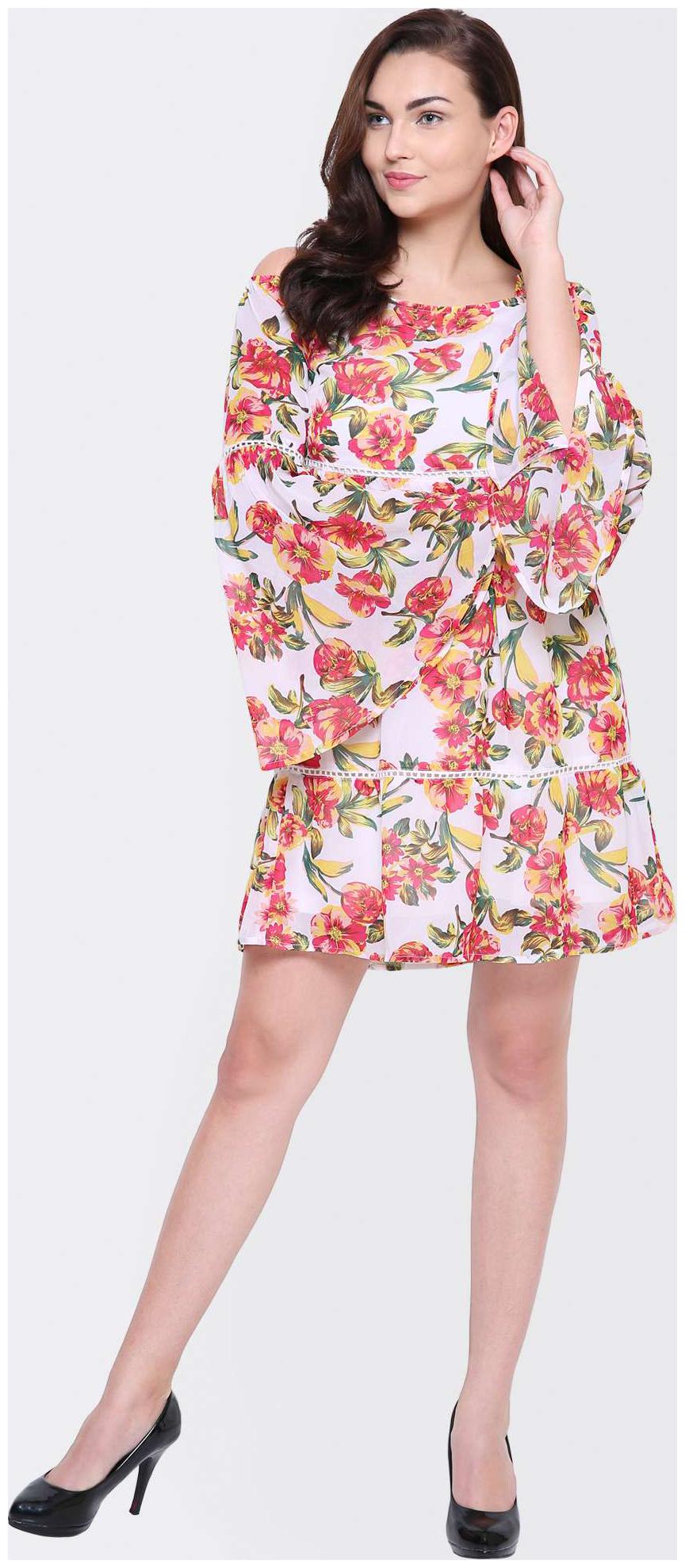 

YAADLEEN White Printed Fit flare dress
