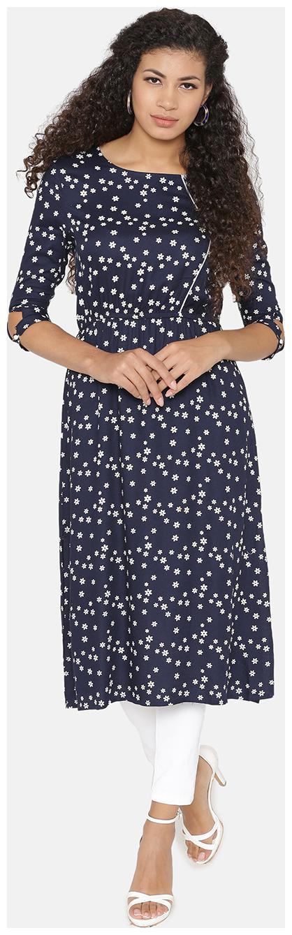 

YAADLEEN Blue Printed A-line dress