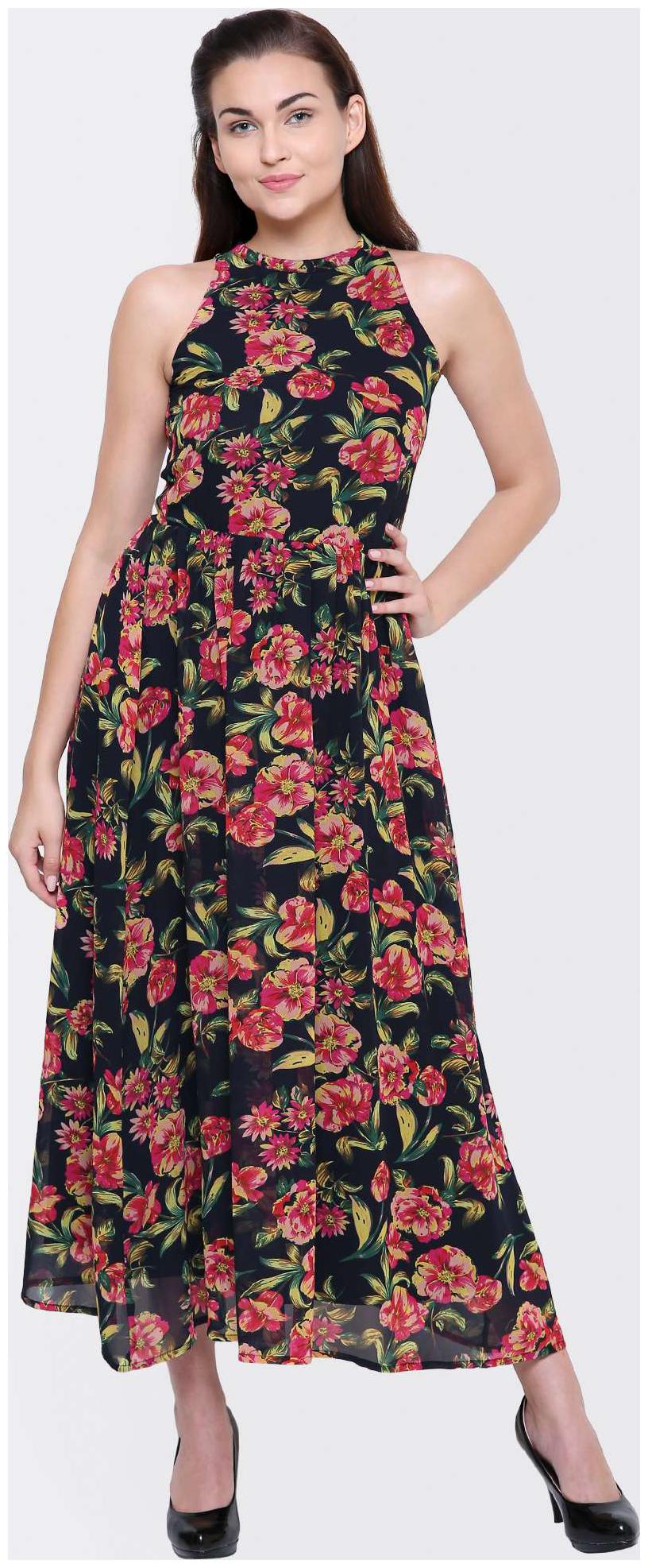 

YAADLEEN Black Printed A-line dress