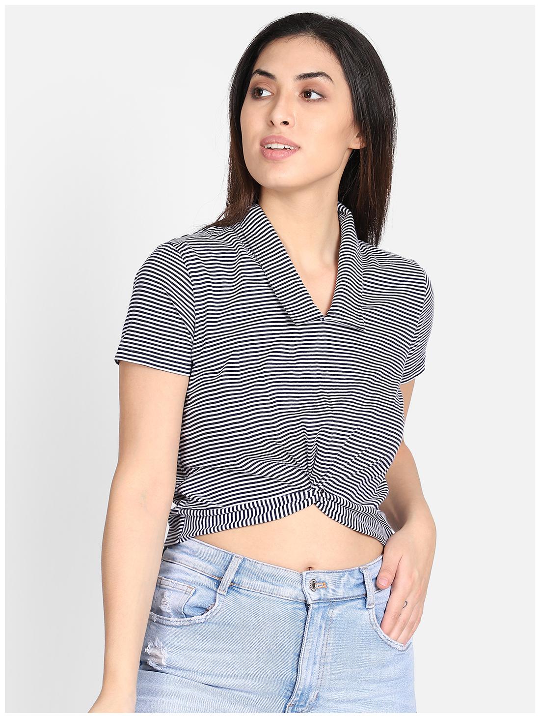 

YAADLEEN Women Striped Regular top - Blue White