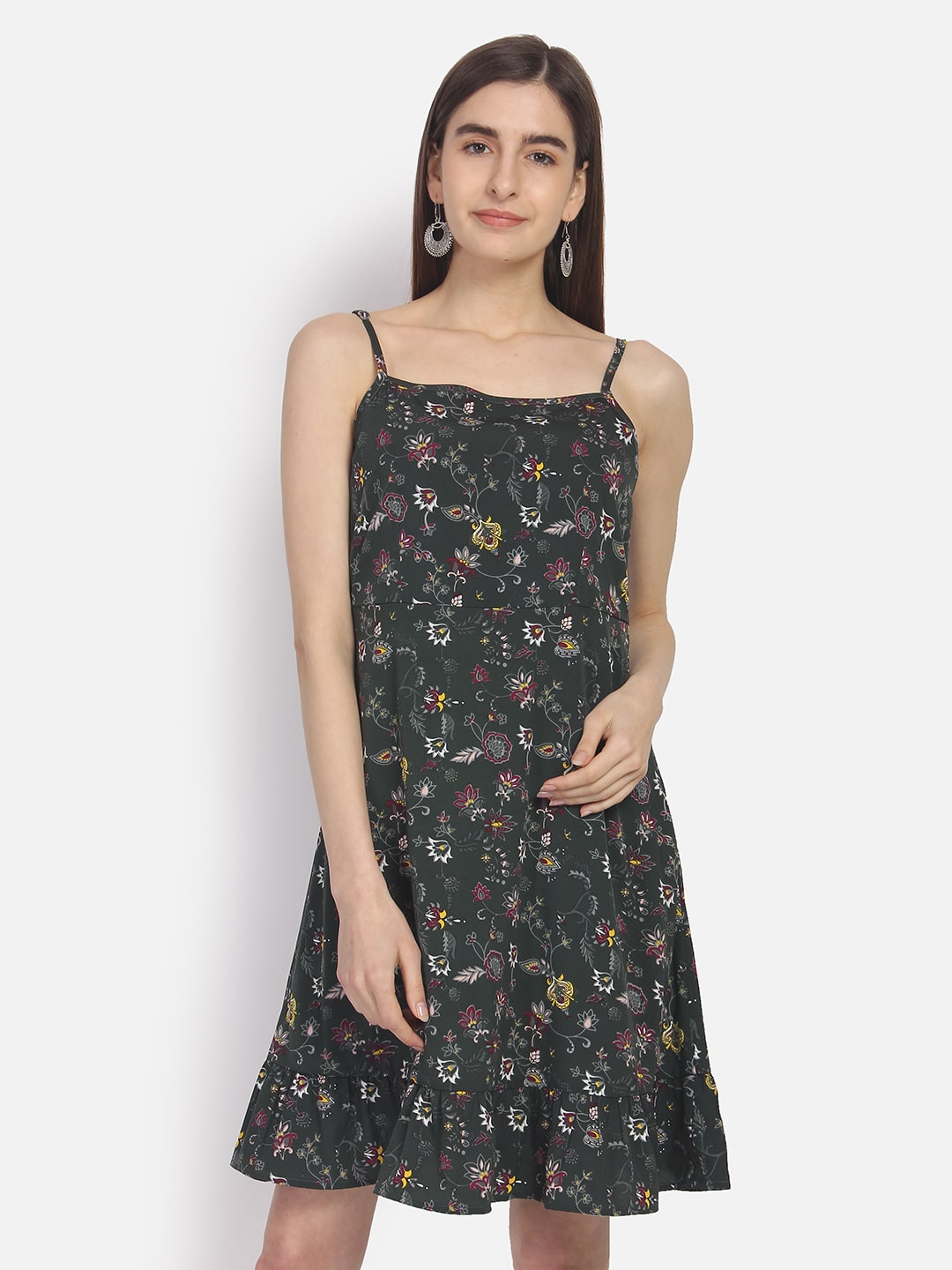

YAADLEEN Green Floral Fit flare dress