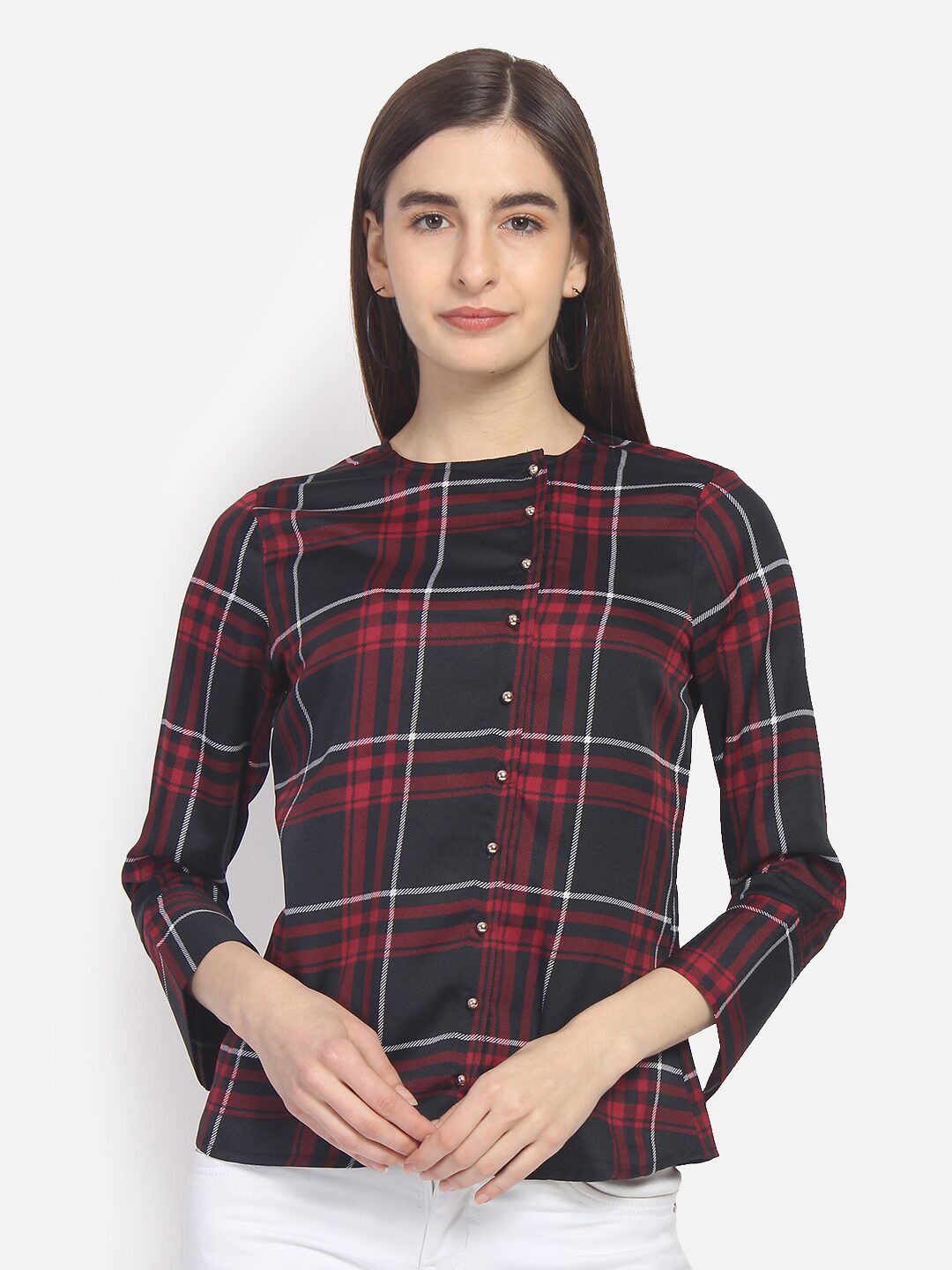 

YAADLEEN Women Checked Regular top - Black