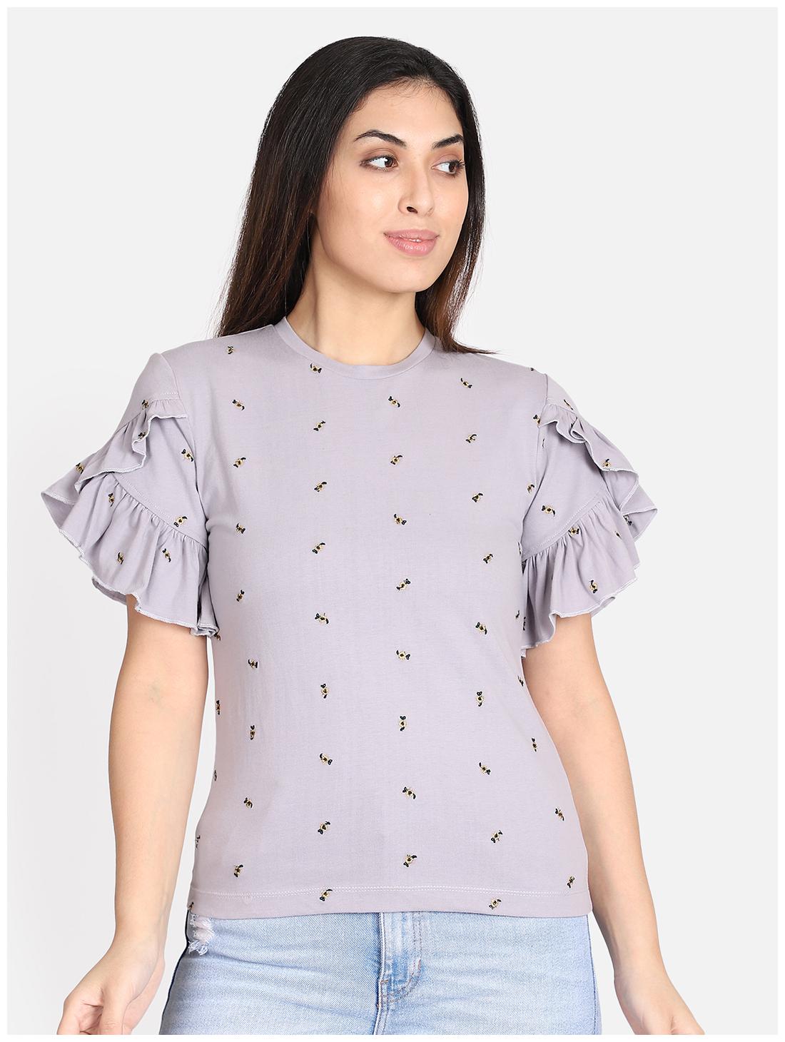 

YAADLEEN Women Embroidered Regular top - Grey