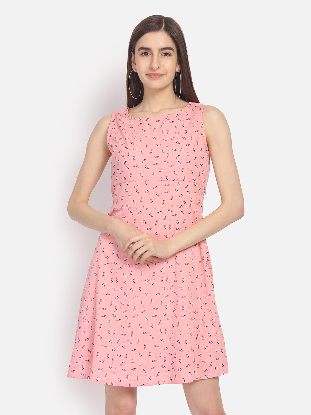 

YAADLEEN Pink Floral Flared dress