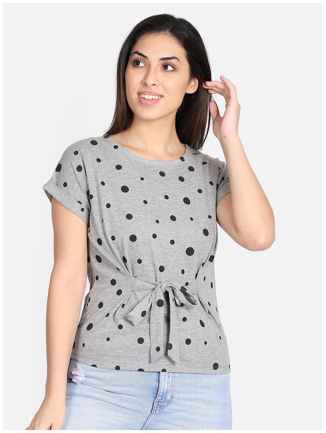 

YAADLEEN Women Polka dots Regular top - Grey