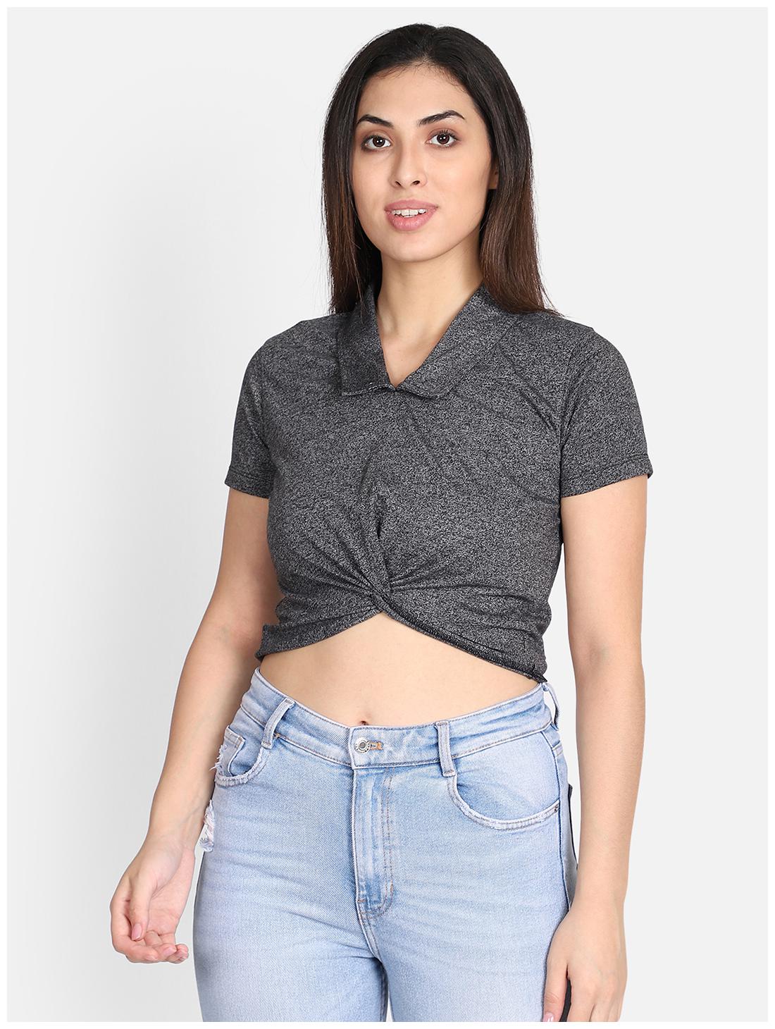 

YAADLEEN Women Striped Regular top - Grey