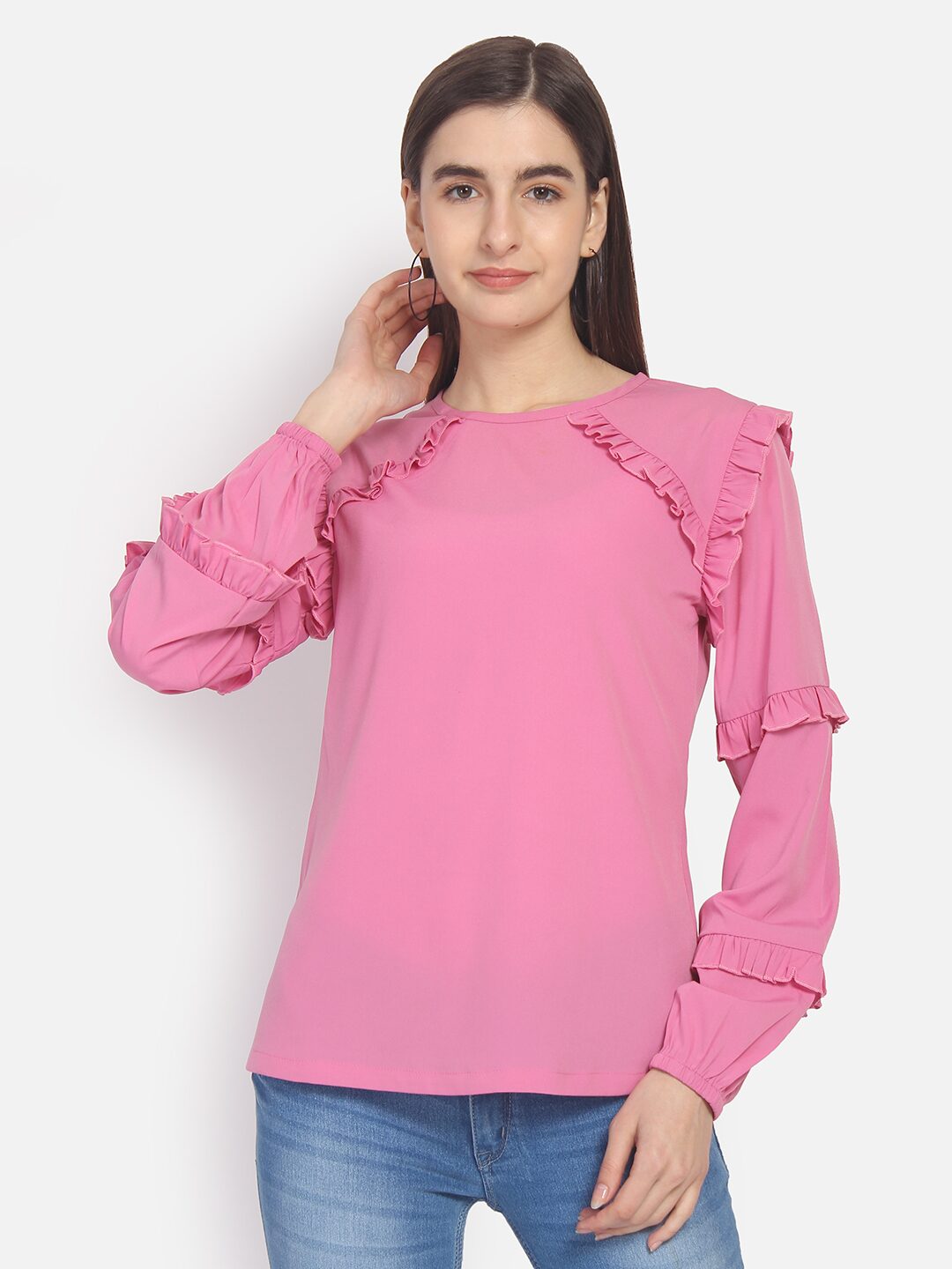 

YAADLEEN Women Solid Regular top - Pink