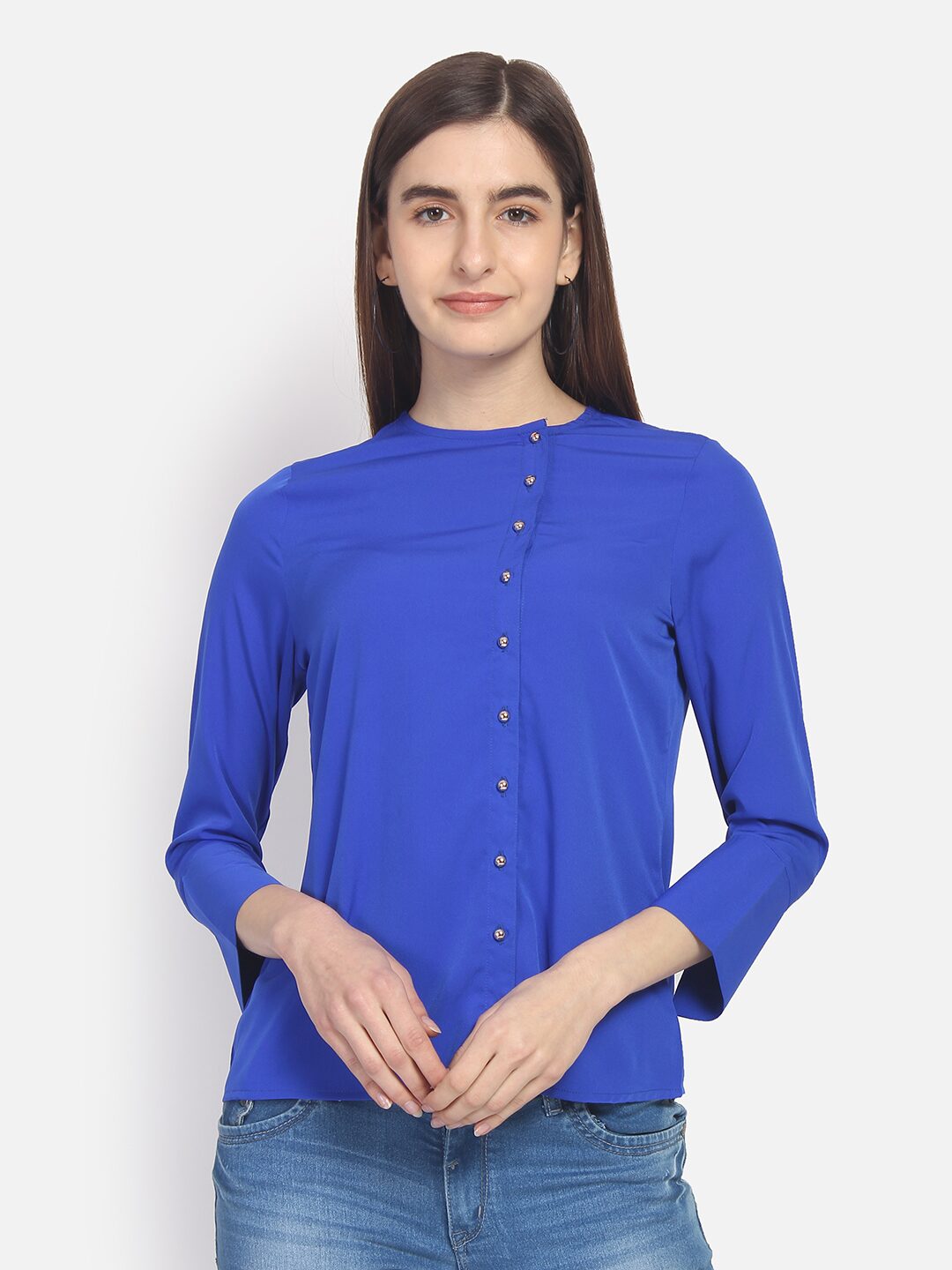 

YAADLEEN Women Solid Regular top - Blue