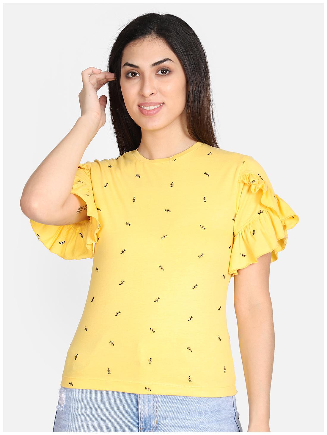 

YAADLEEN Women Embroidered Regular top - Yellow