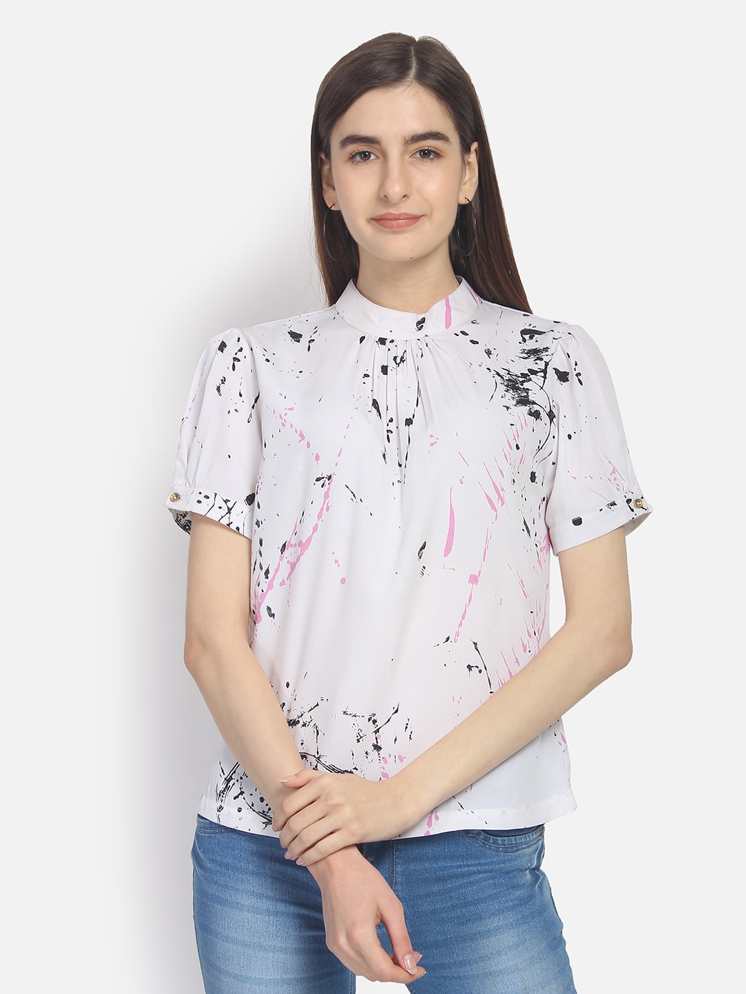 

YAADLEEN Women Printed Regular top - White