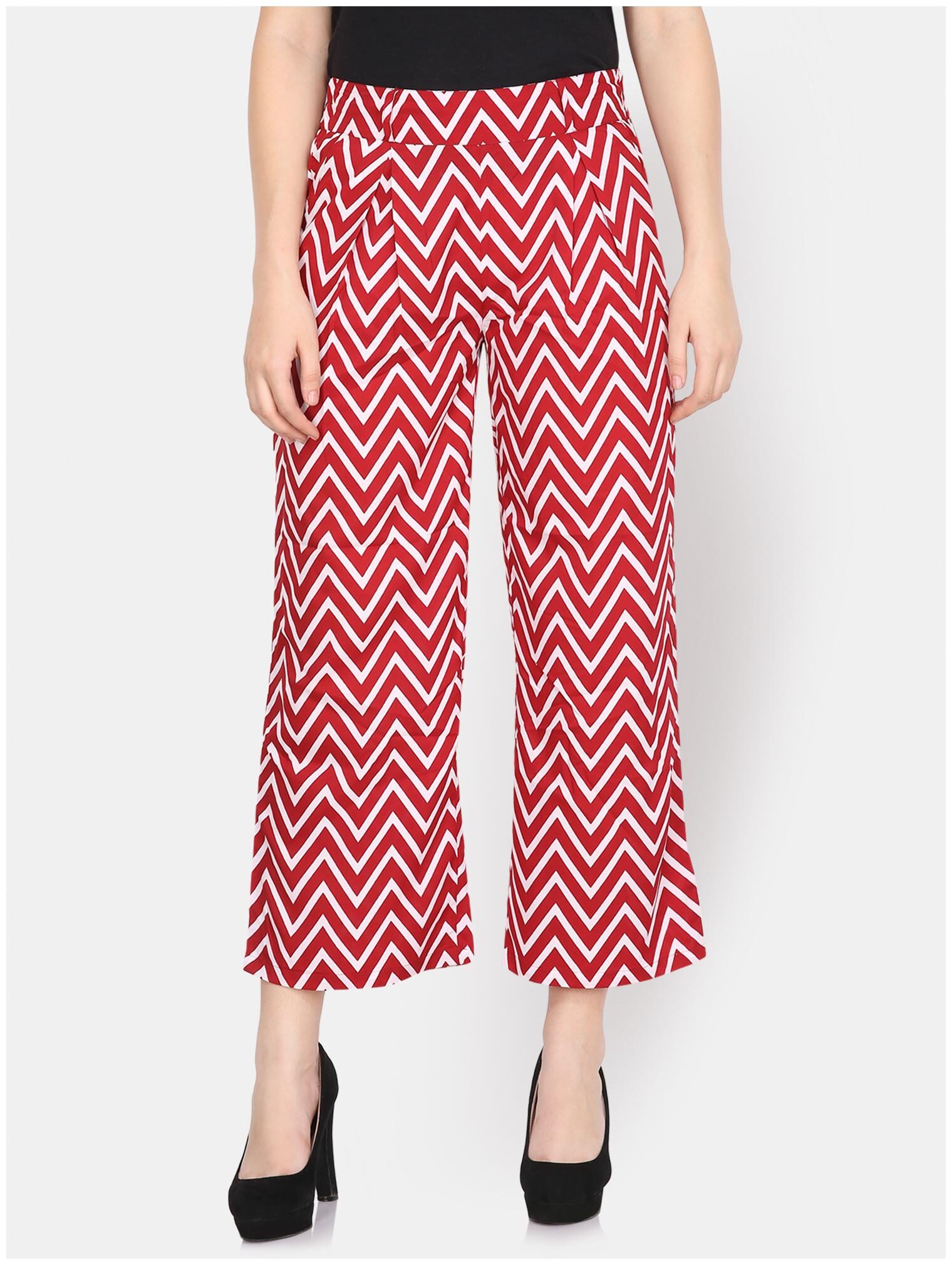 

YAADLEEN Red White Geometric Straight Palazzo