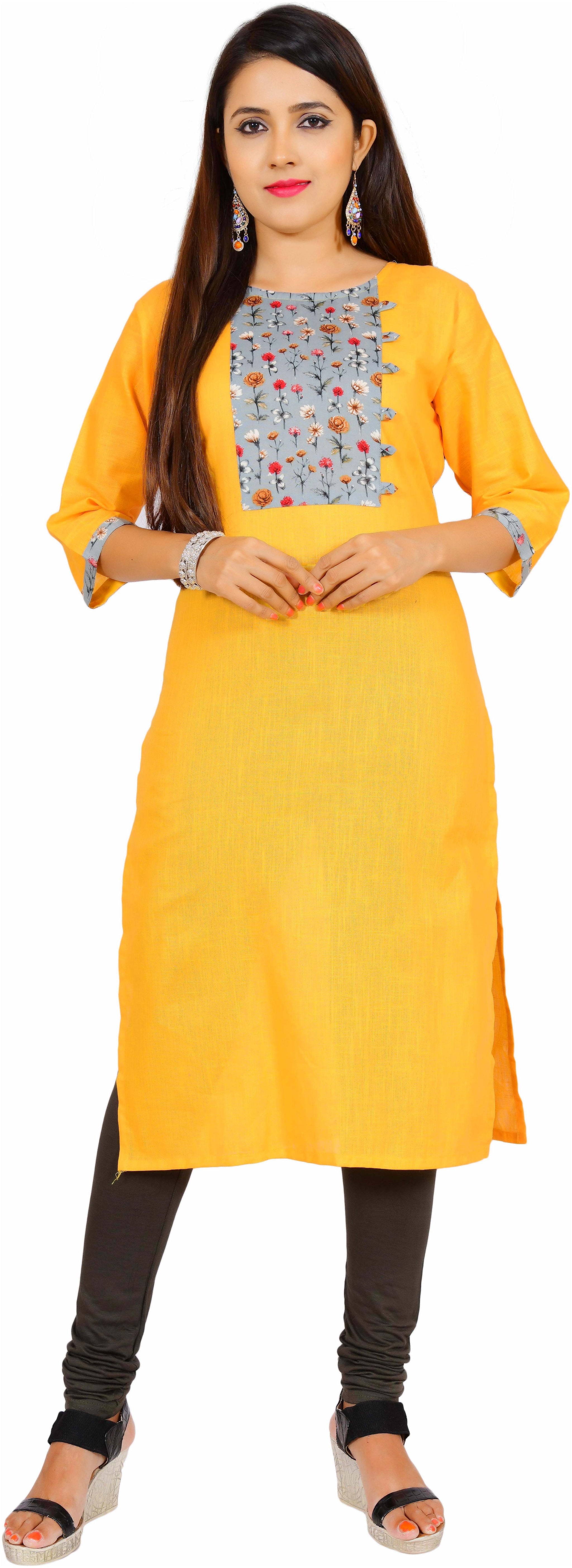 

Yaanvi Women Yellow Solid Straight Kurti