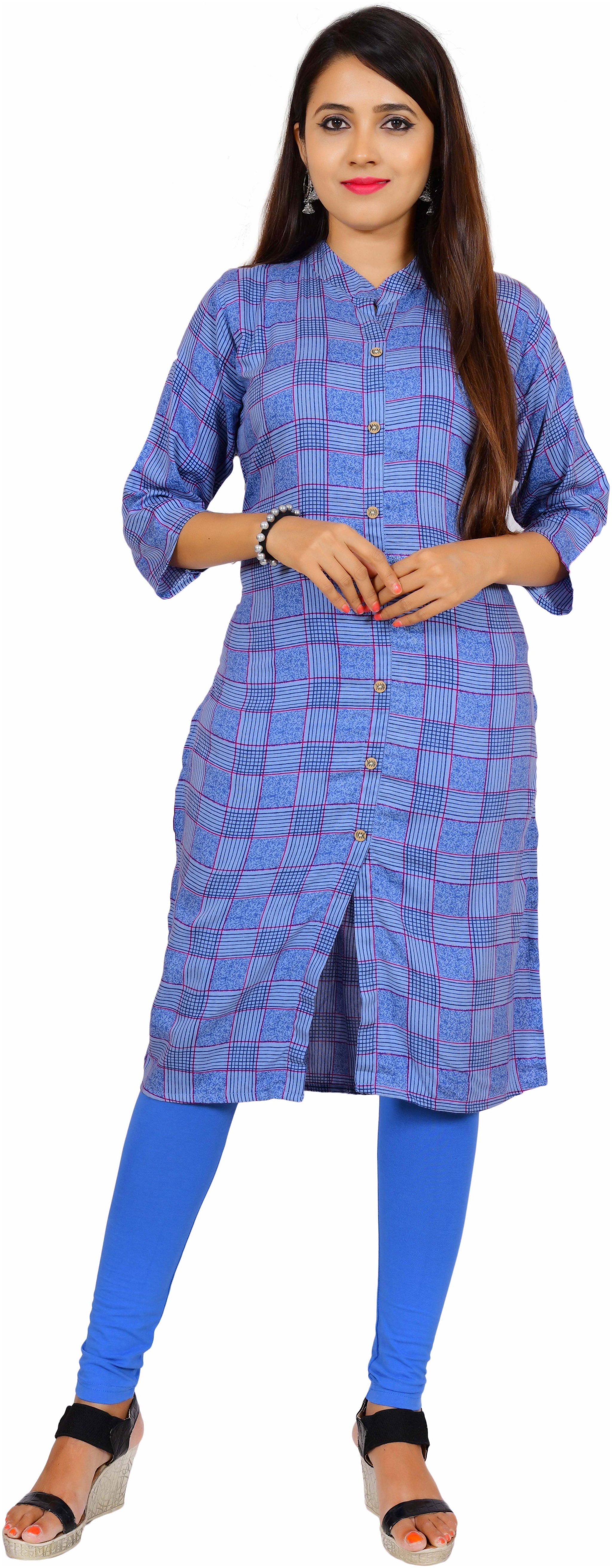 

Yaanvi Women Blue Checkered Straight Kurti