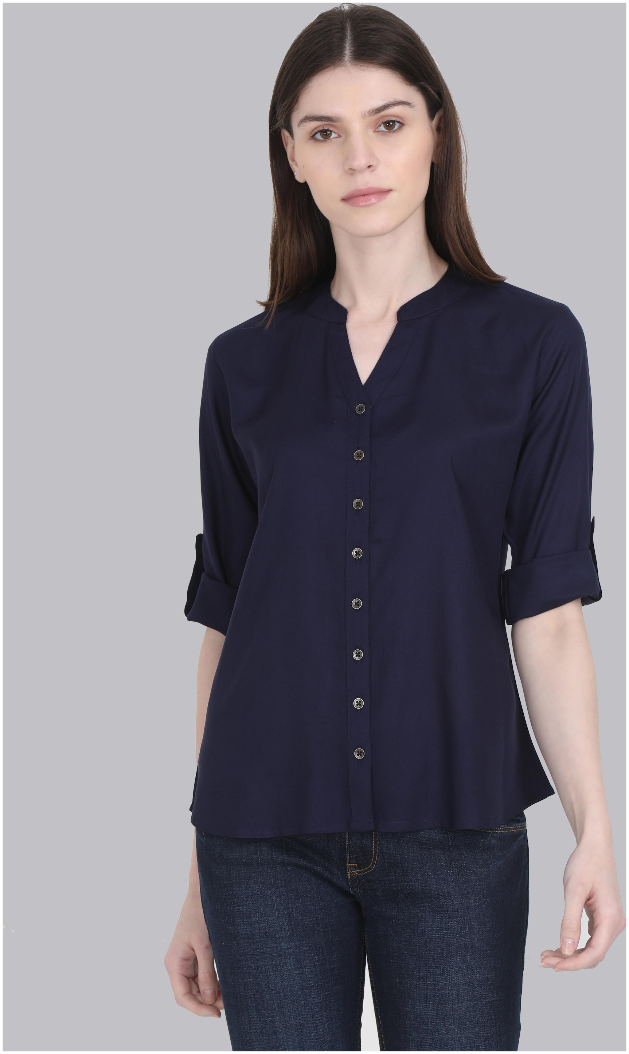 

Yaanvi Women Blue Solid Regular Fit Shirt