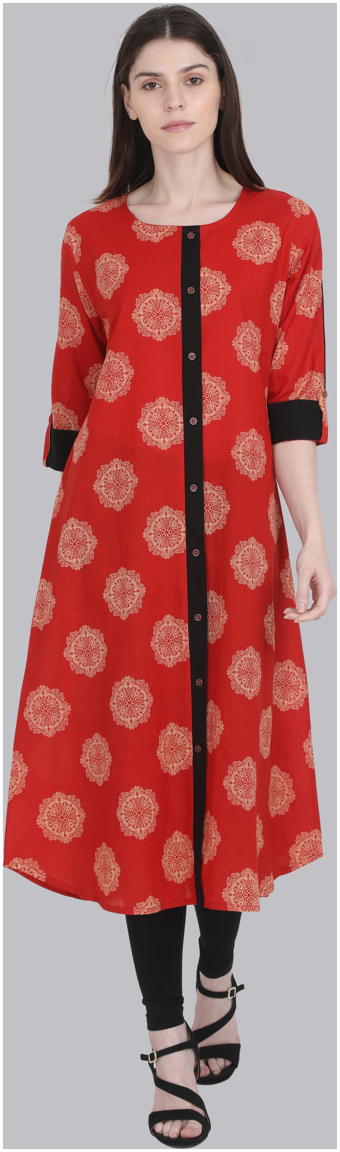 

Yaanvi Women Red Printed Straight Kurti