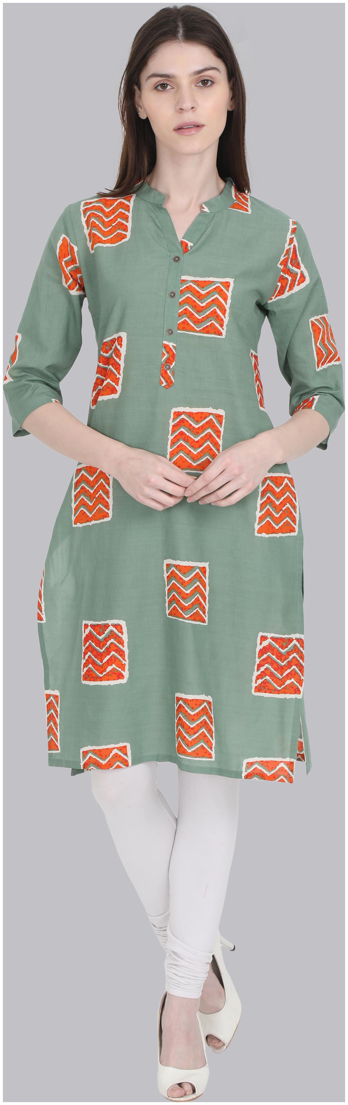 

Yaanvi Women Green Printed Straight Kurti