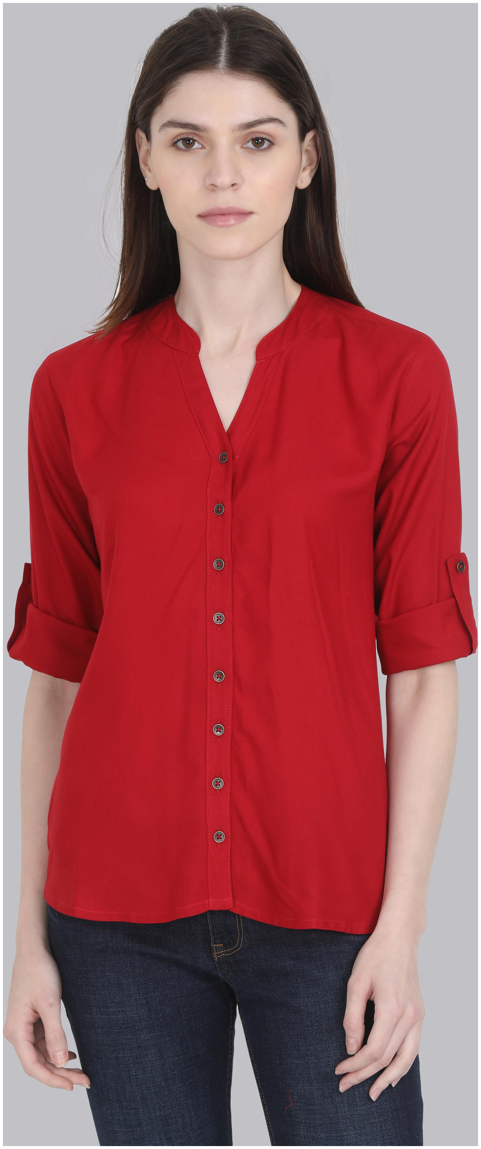 

Yaanvi Women Red Solid Regular Fit Shirt