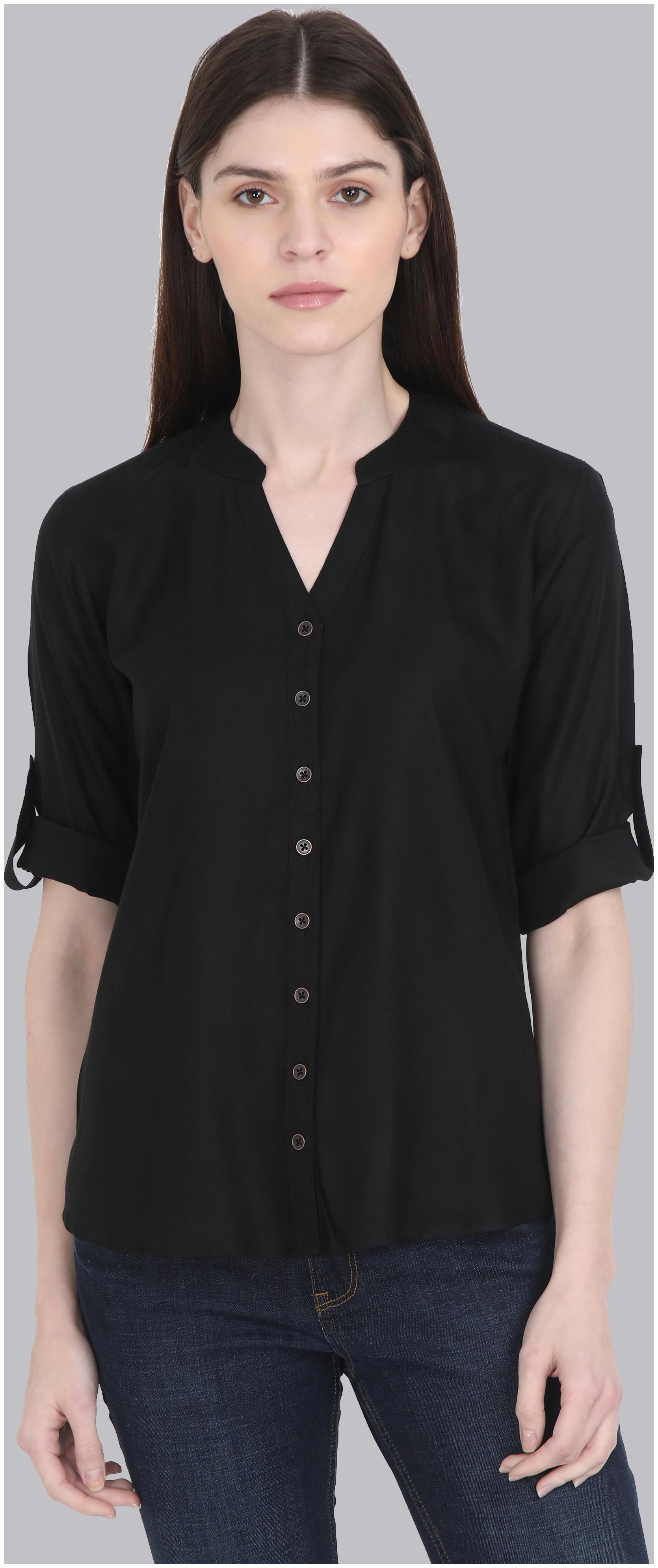 

Yaanvi Women Black Solid Regular Fit Shirt