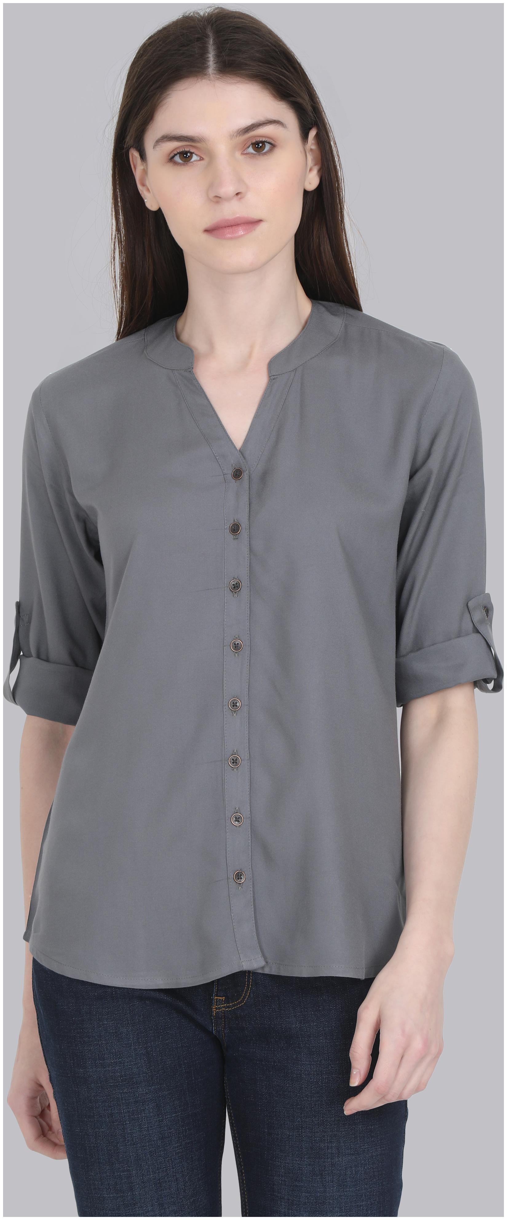 

Yaanvi Women Grey Solid Regular Fit Shirt