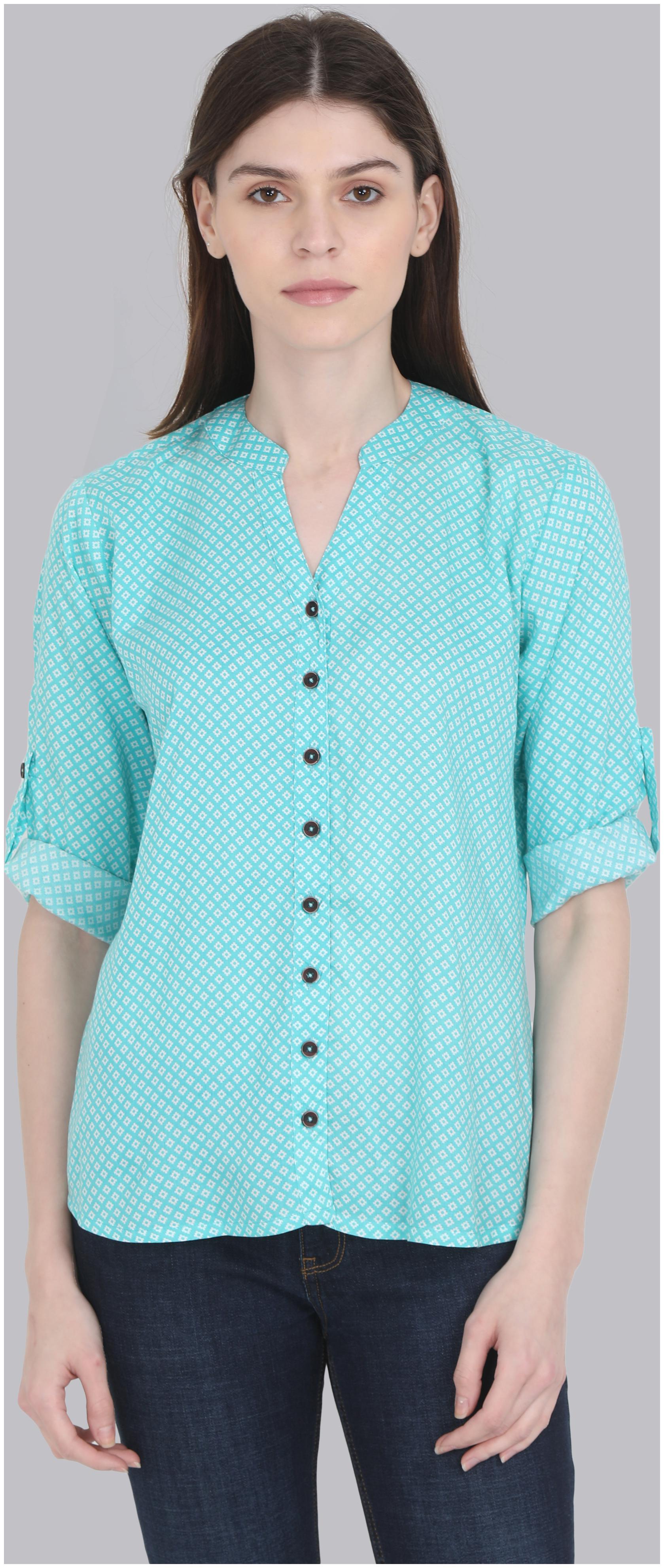 

Yaanvi Women Blue Printed Regular Fit Shirt