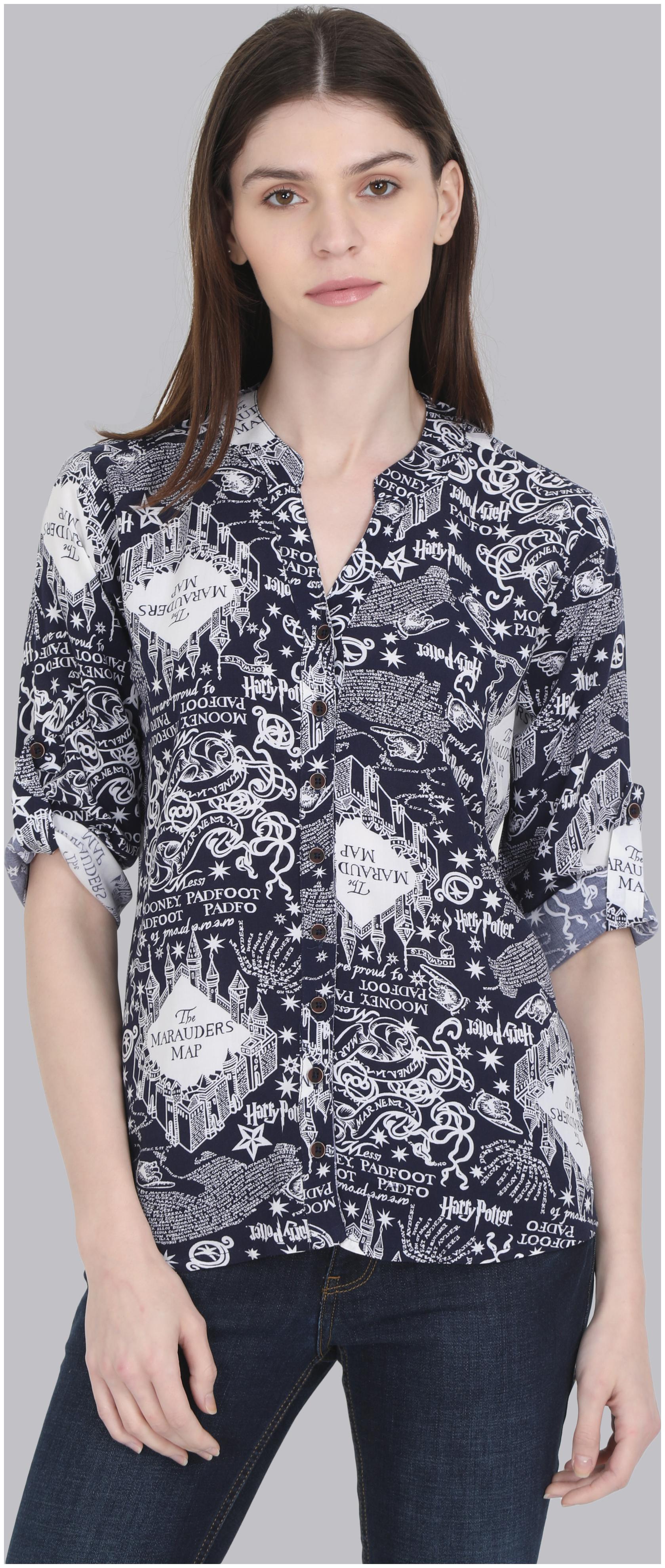 

Yaanvi Women Blue Printed Regular Fit Shirt