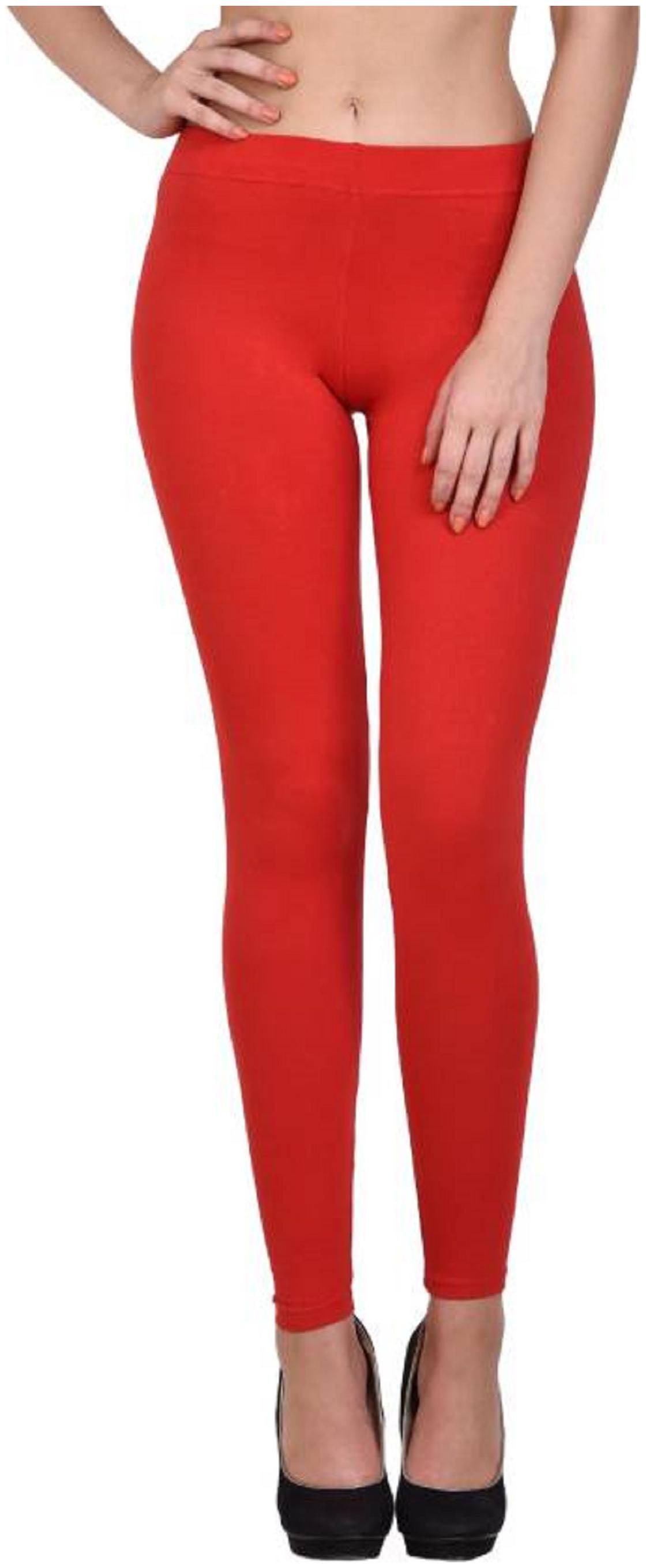 

YAN LOOK Cotton Solid Red Leggings
