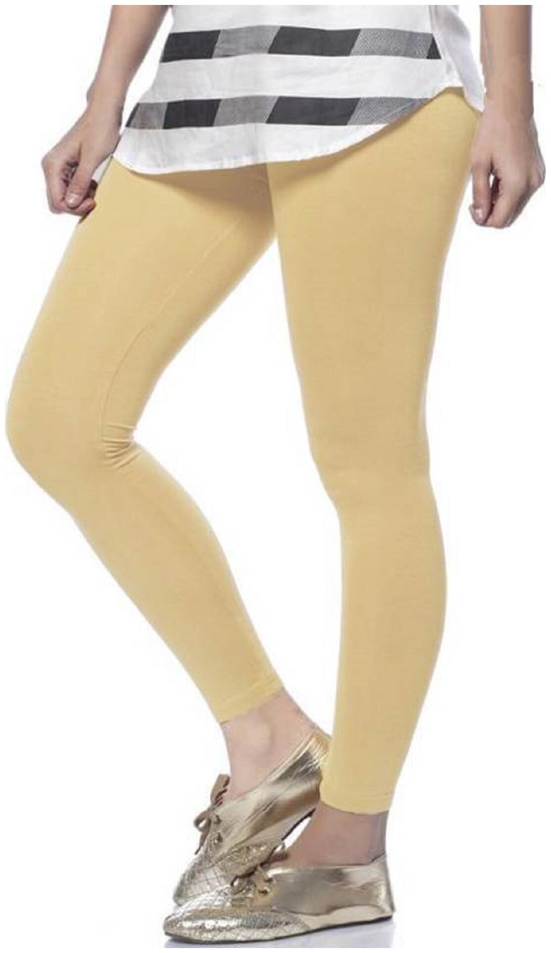 

YAN LOOK Cotton Solid Beige Leggings
