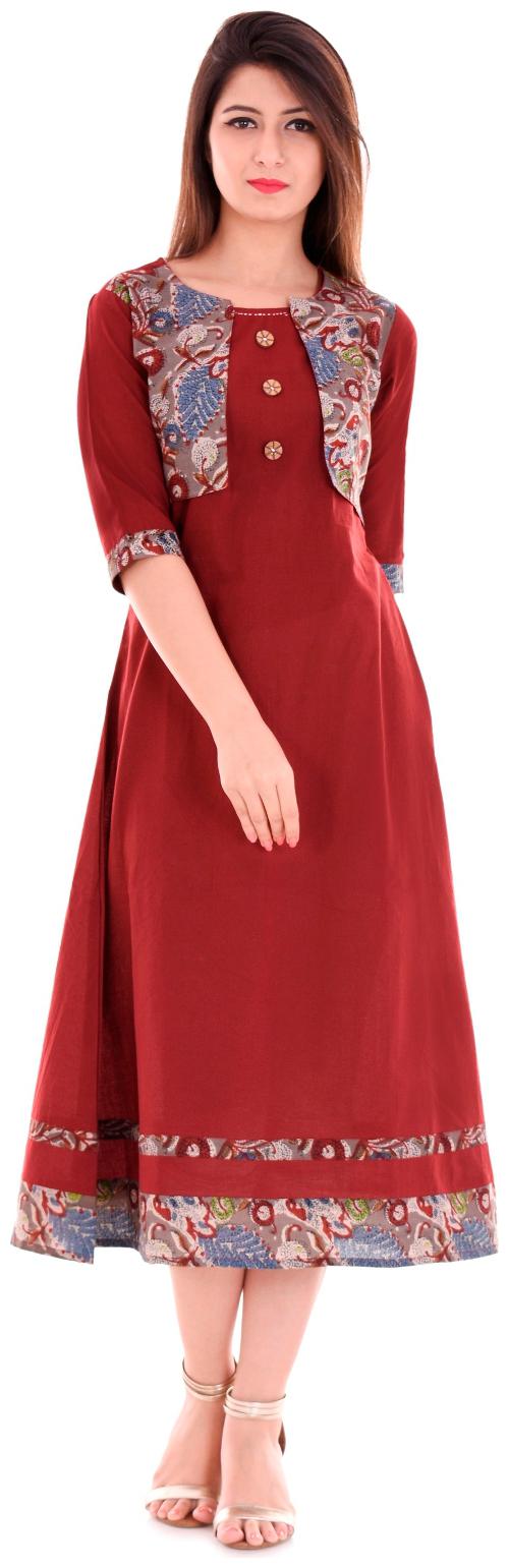 

Yash Gallery Women s Maroon Cotton Slub Jacket Style kurta