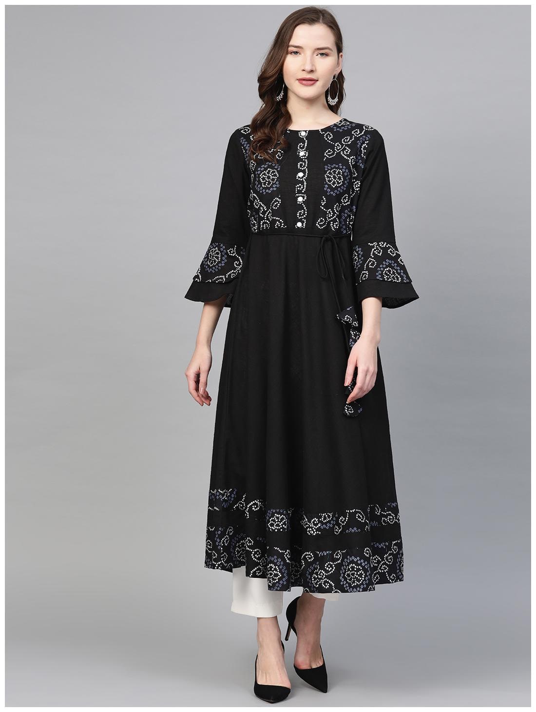 

Yash Gallery Women Black Bandhani Anarkali Kurta