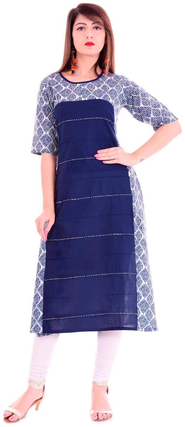

Yash Gallery Blue Printed Women s A-Line Kurti