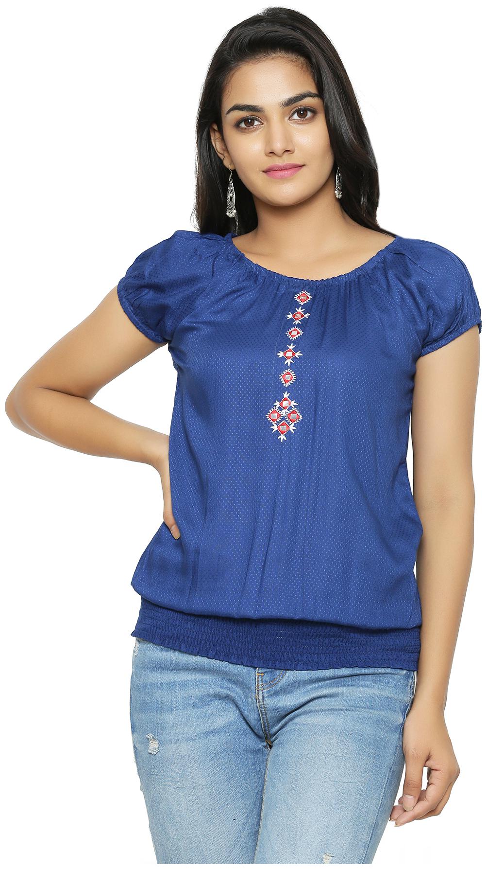 

Yash Gallery Women Solid Regular top - Blue
