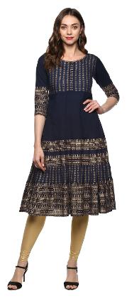 

Yash Gallery Women Blue Printed Anarkali Kurta
